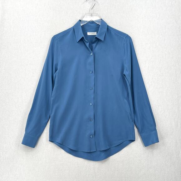 EQUIPMENT Essential Silk Shirt Women XS Blue Long Sleeve Collar Lightweight Corp - Picture 1 of 15